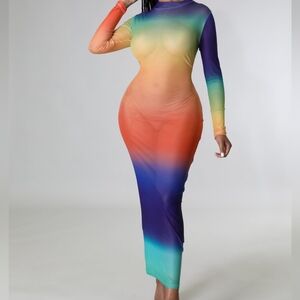 Dolls Kill Vibrant Long Sleeve Ombre Dress